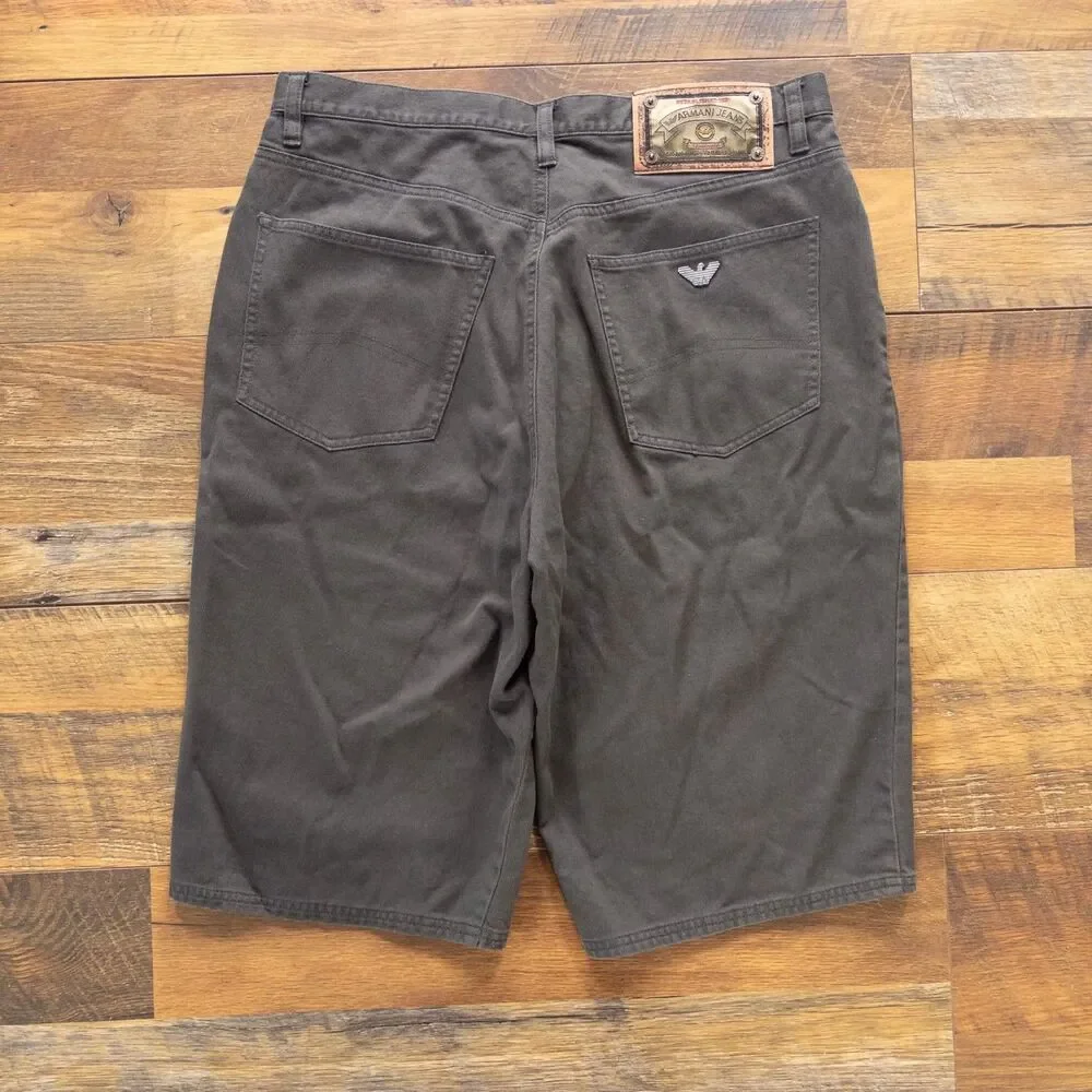 Vintage Armani Jeans Mens Size 34 (Fits 32) Black Bedford Cord Shorts Button Fly